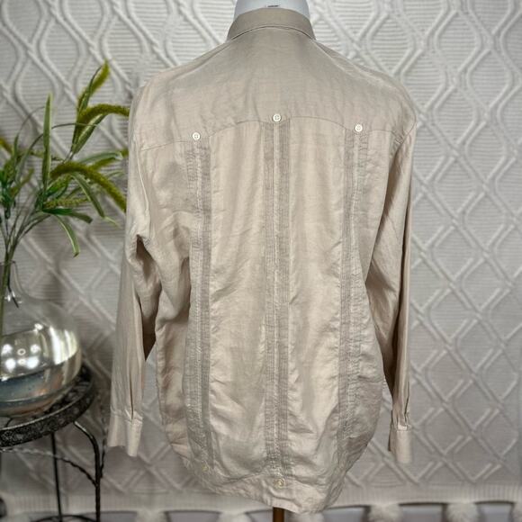 Vtg D'Accord Men's Button Down Shirt 100% Linen Long Sleeve Tan XL - Picture 3 of 6
